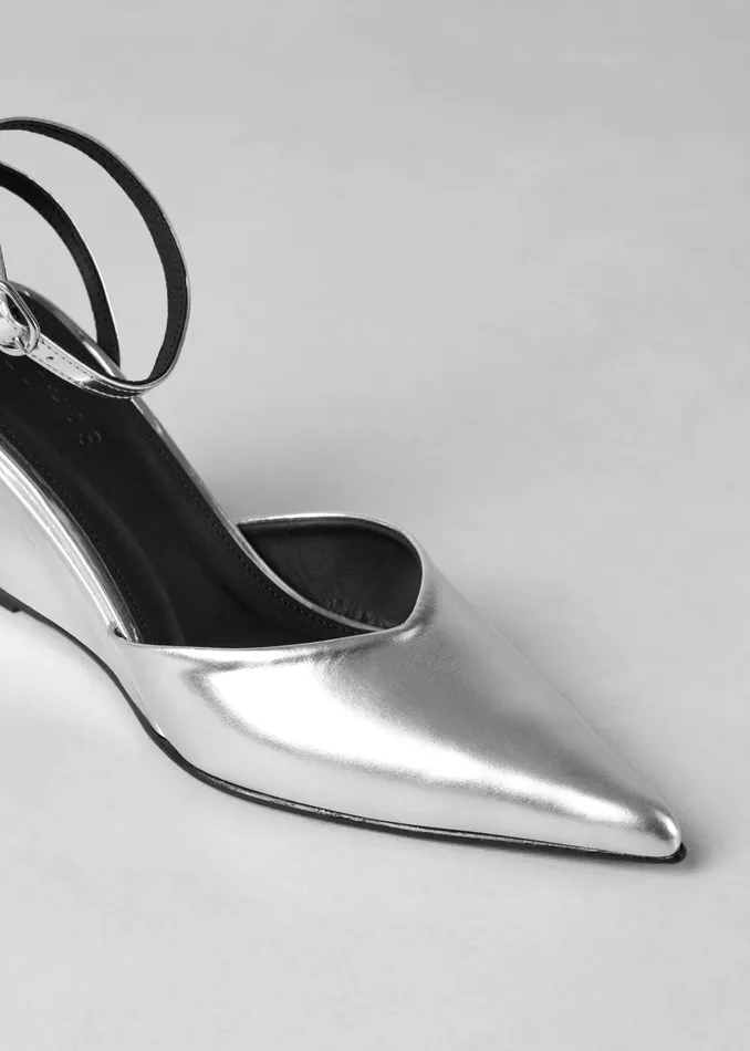 Women Alohas Polly Shimmer Leather Pumps 8211 Silver The Frankie Shop