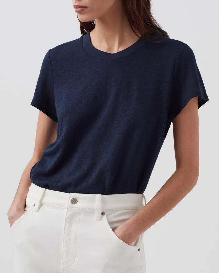 Women Amandine 8211 Linen Round Neck TShirt Night Sky Comptoir Des Cotonniers TShirts
