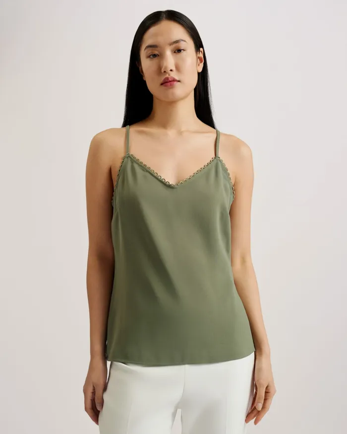 Women ANDRENO 8211 Strappy Cami With Looped Trims Khaki Ted Baker Tops and Blouses Women ANDRENO 8211 Strappy Cami With Looped Trims Khaki Ted Baker Tops and Blouses