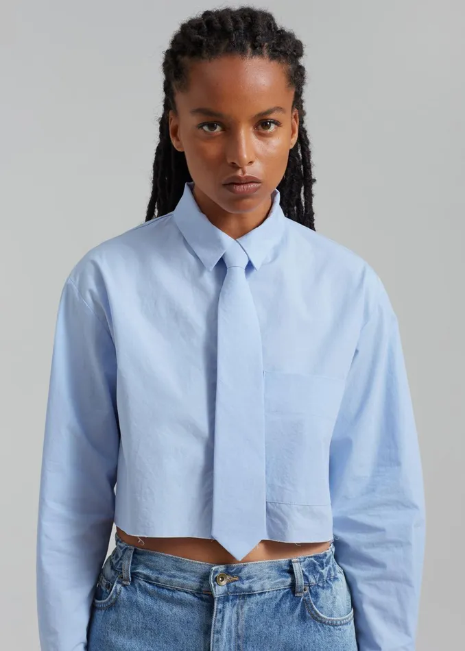 Women Annie Necktie Shirt 8211 Sky The Frankie Shop Tops