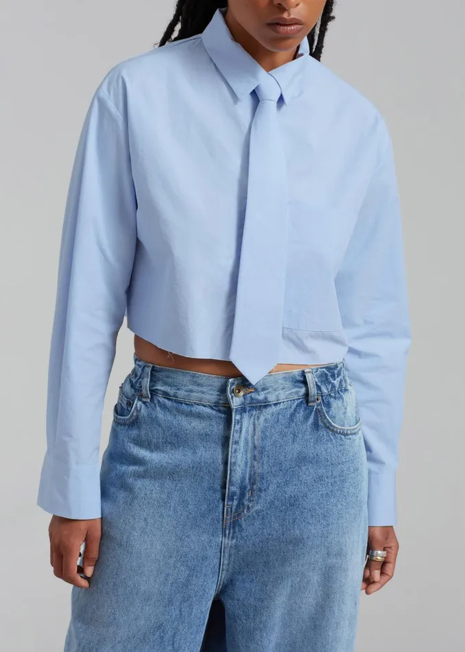 Women Annie Necktie Shirt 8211 Sky The Frankie Shop Tops