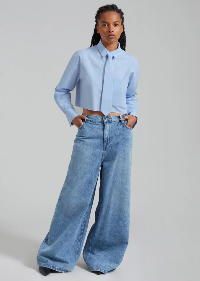 Women Annie Necktie Shirt 8211 Sky The Frankie Shop Tops