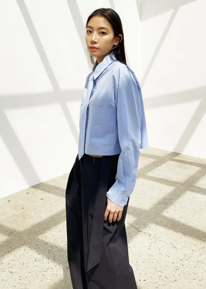 Women Annie Necktie Shirt 8211 Sky The Frankie Shop Tops