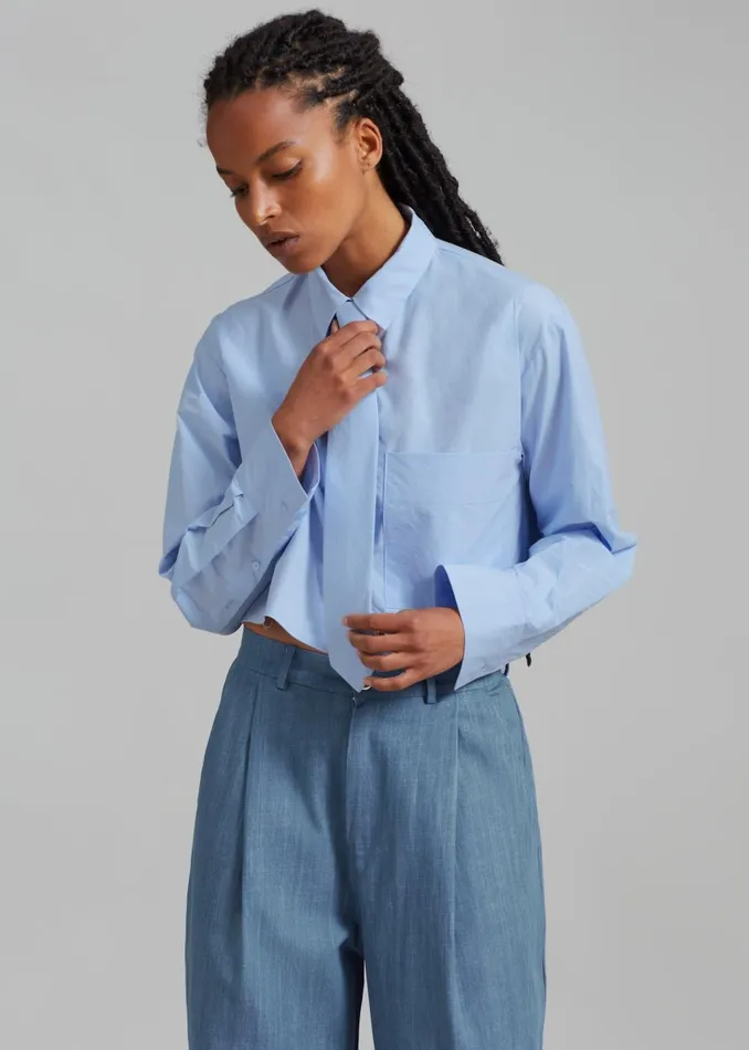 Women Annie Necktie Shirt 8211 Sky The Frankie Shop Tops