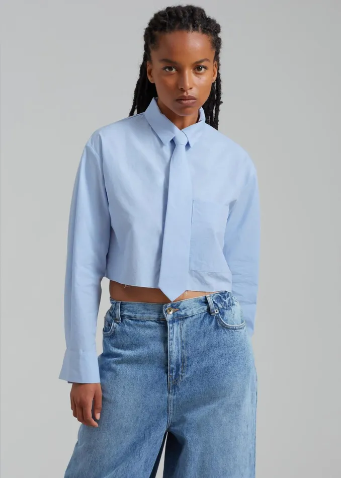 Women Annie Necktie Shirt 8211 Sky The Frankie Shop Tops