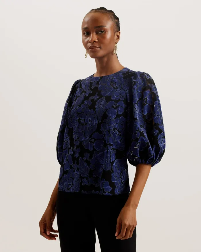 Women ARPY 8211 Printed Balloon Sleeve Top Navy Ted Baker Tops and Blouses