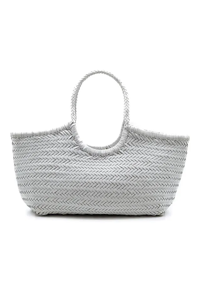 Women Bags and Travel LoveShackFancy Dragon Diffusion Nantucket Large Woven Leather Tote Optic White