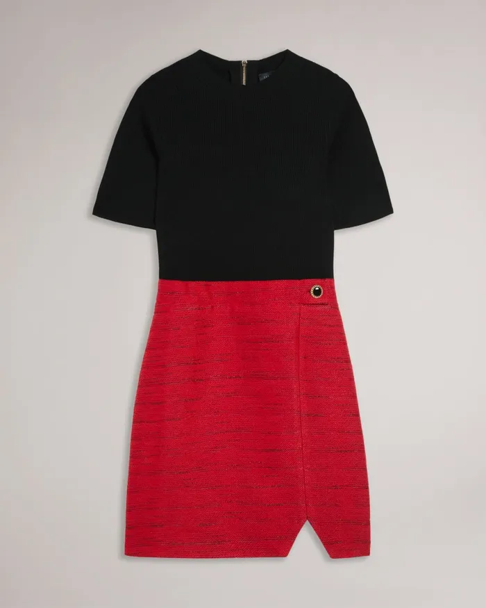 Women BAILEA 8211 Mini Illusion Shift Dress Red Ted Baker Dresses