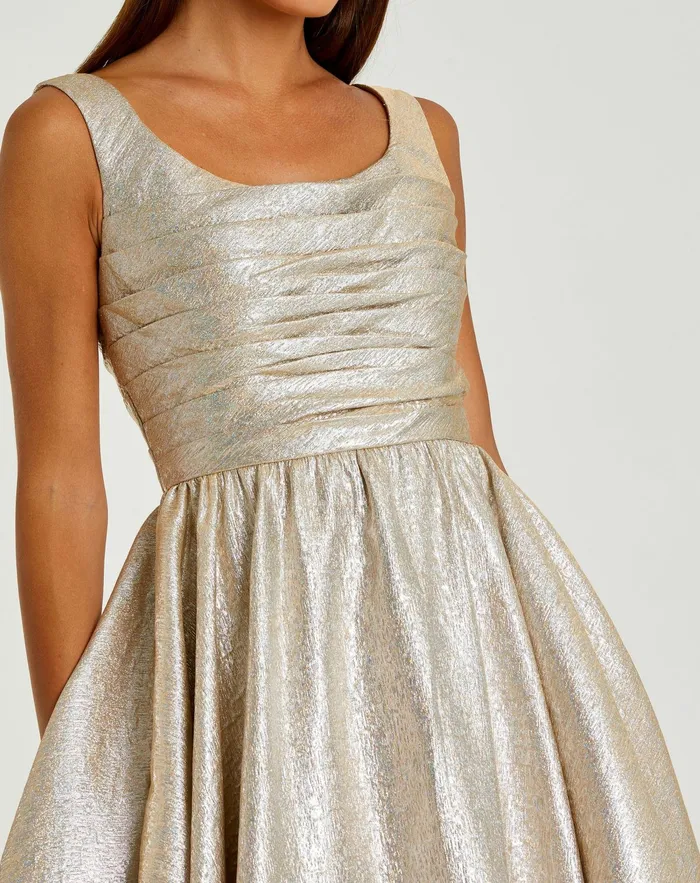 Women Best Sellers Mac Duggal Gold Square Neck Sleeveless A Line Dress Oyster