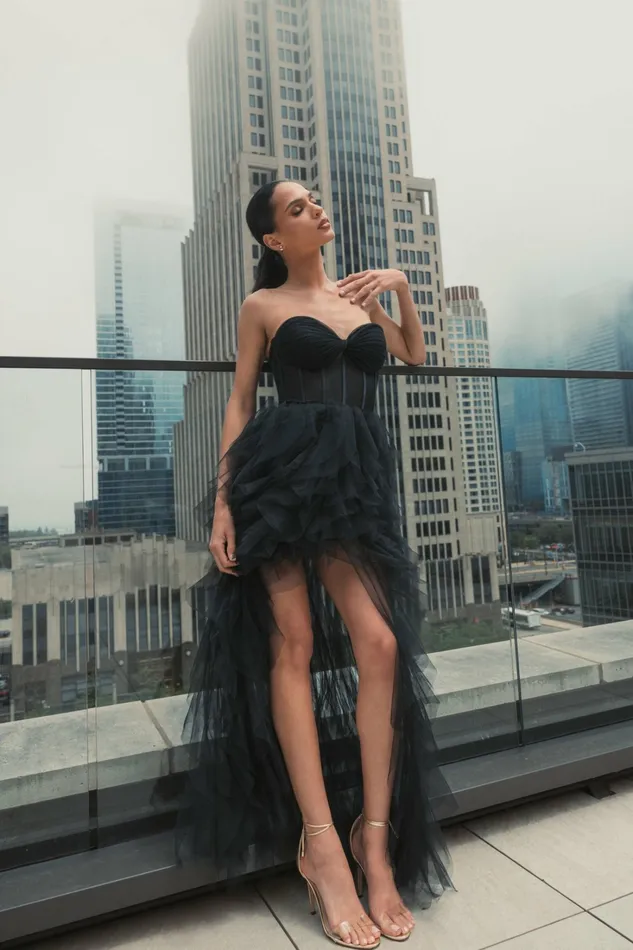 Women Best Sellers Mac Duggal Strapless Bustier Net Gown With Spiral Ruffles Black Women Best Sellers Mac Duggal Strapless Bustier Net Gown With Spiral Ruffles Black