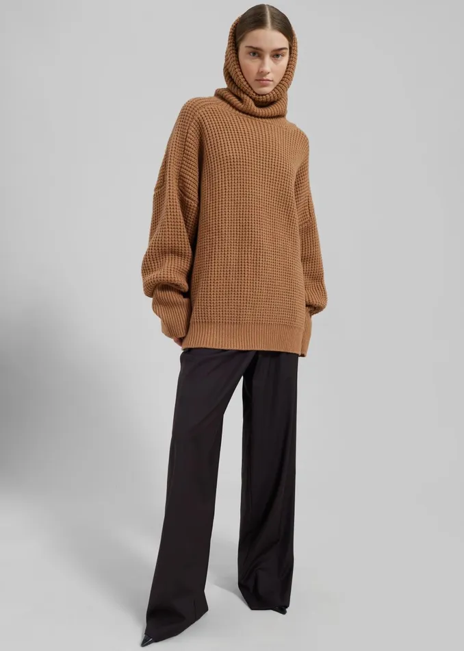 Women Bex Wool Hooded Turtleneck 8211 Camel The Frankie Shop Knitwear