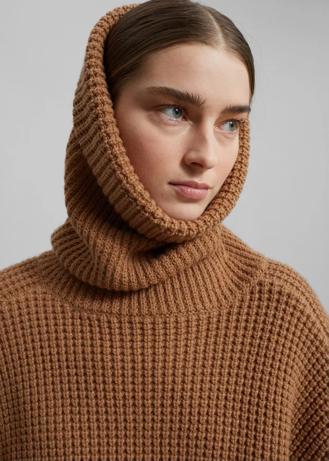 Women Bex Wool Hooded Turtleneck 8211 Camel The Frankie Shop Knitwear