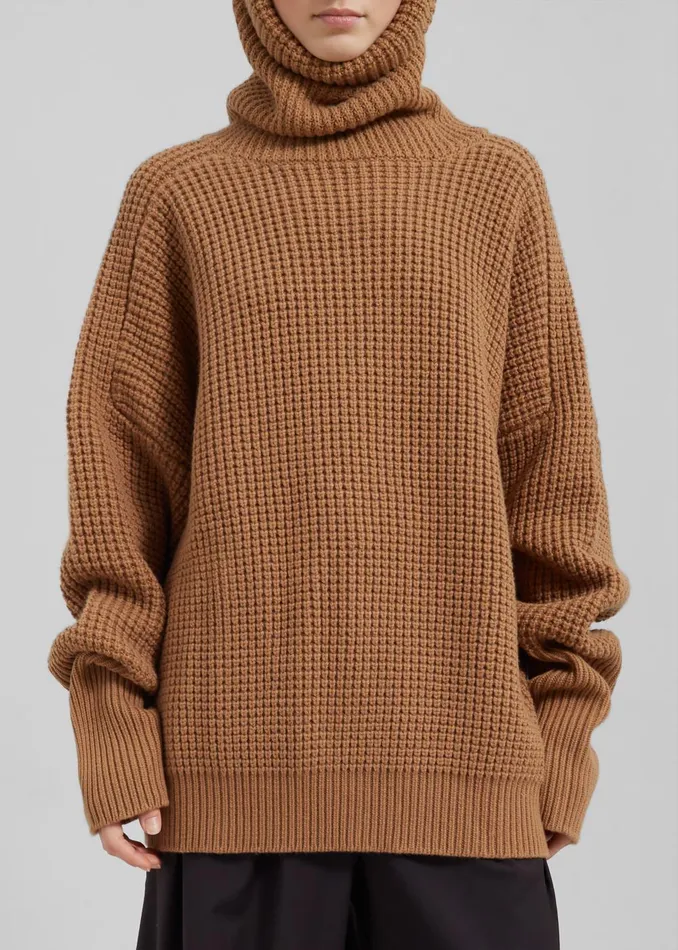 Women Bex Wool Hooded Turtleneck 8211 Camel The Frankie Shop Knitwear