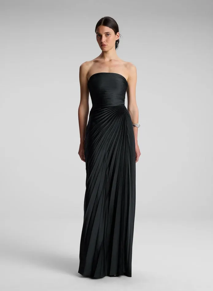 Women Bianca Strapless Pleated Maxi Dress Black ALC Dresses