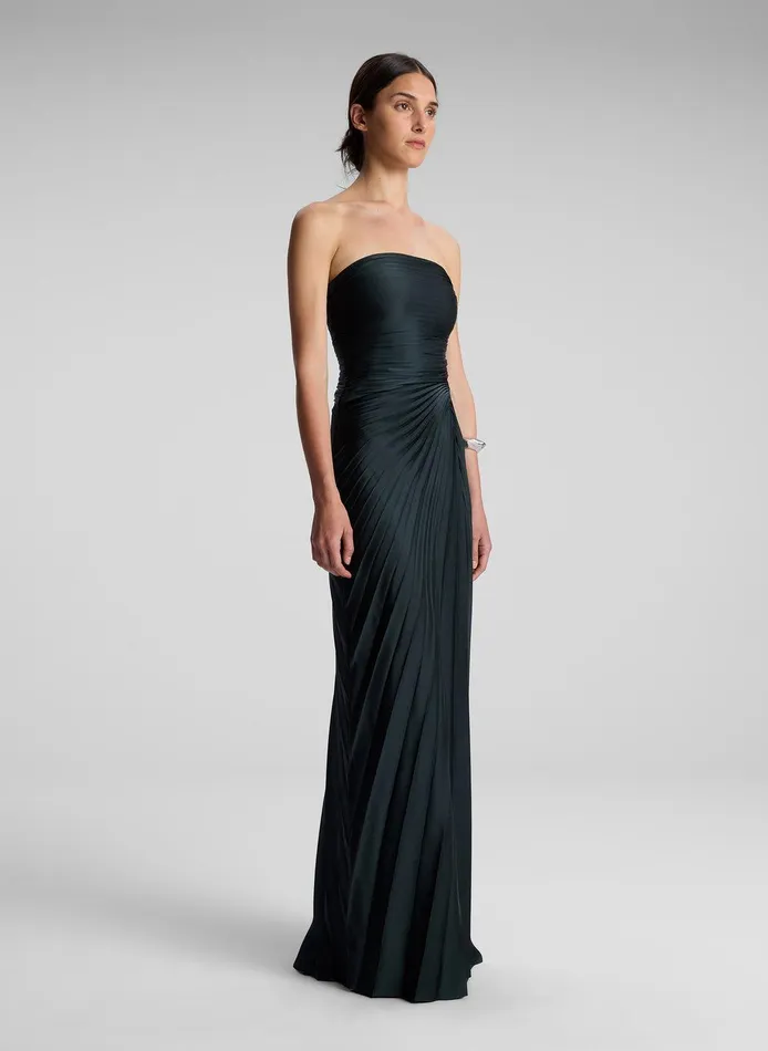 Women Bianca Strapless Pleated Maxi Dress Forest ALC Dresses