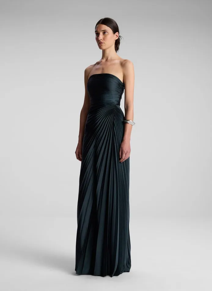 Women Bianca Strapless Pleated Maxi Dress Forest ALC Dresses