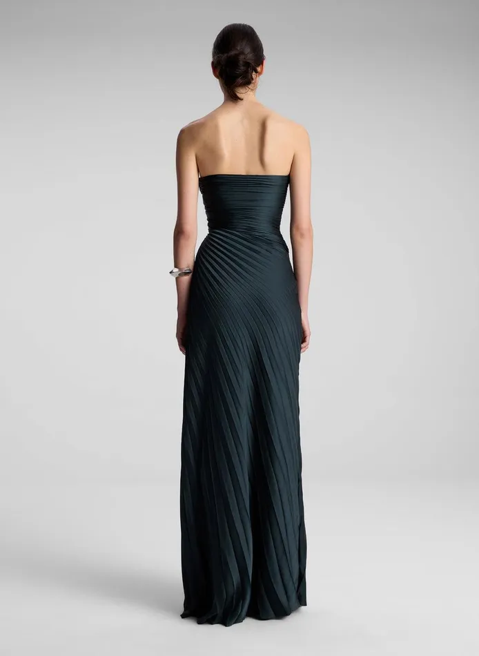 Women Bianca Strapless Pleated Maxi Dress Forest ALC Dresses