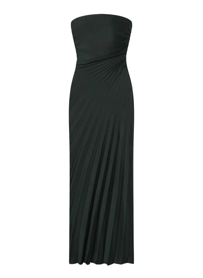 Women Bianca Strapless Pleated Maxi Dress Forest ALC Dresses