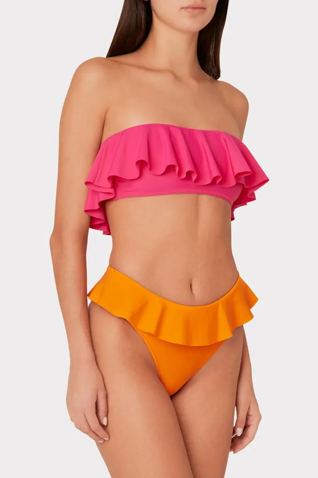Women Bikinis Milly Solid Michelle Ruffle Bandeau Bikini Top Thai Pink