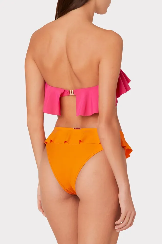 Women Bikinis Milly Solid Michelle Ruffle Bandeau Bikini Top Thai Pink