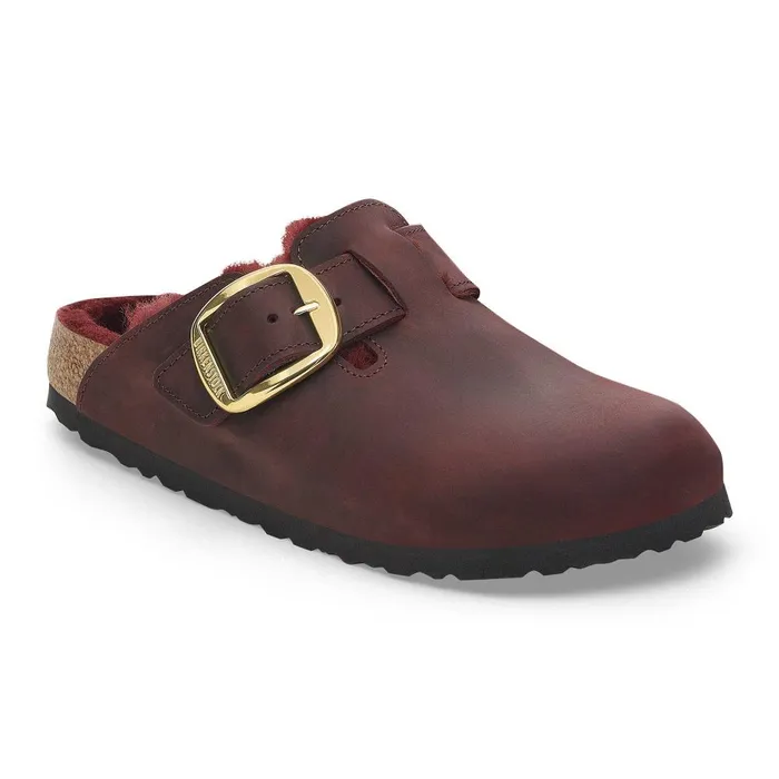 Women Birkenstock Clogs Boston Big Buckle Shearling Zinfandel