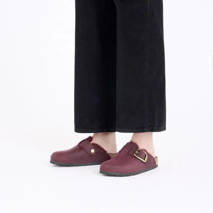 Women Birkenstock Clogs Boston Big Buckle Shearling Zinfandel