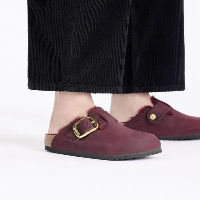 Women Birkenstock Clogs Boston Big Buckle Shearling Zinfandel
