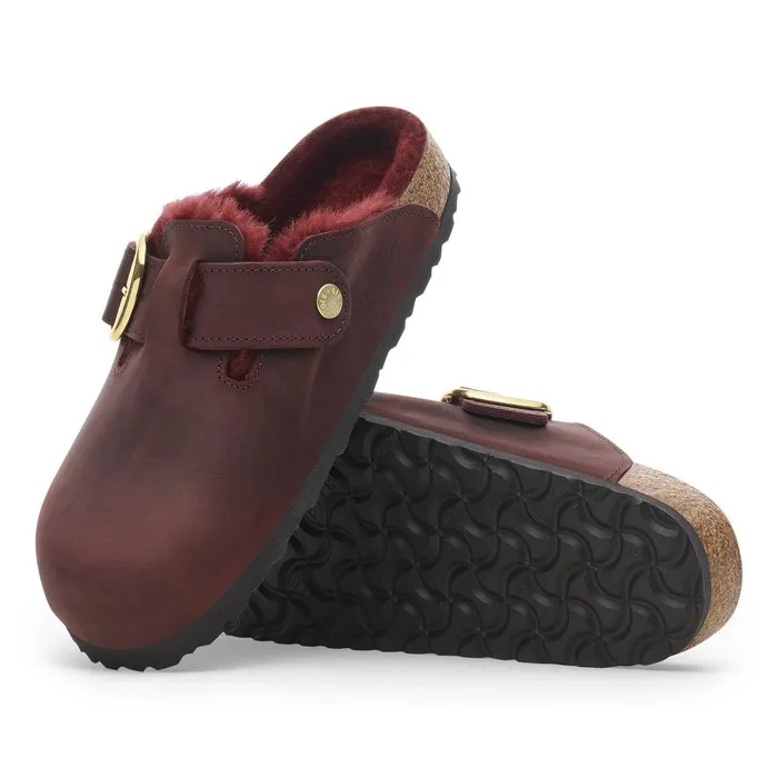 Women Birkenstock Clogs Boston Big Buckle Shearling Zinfandel