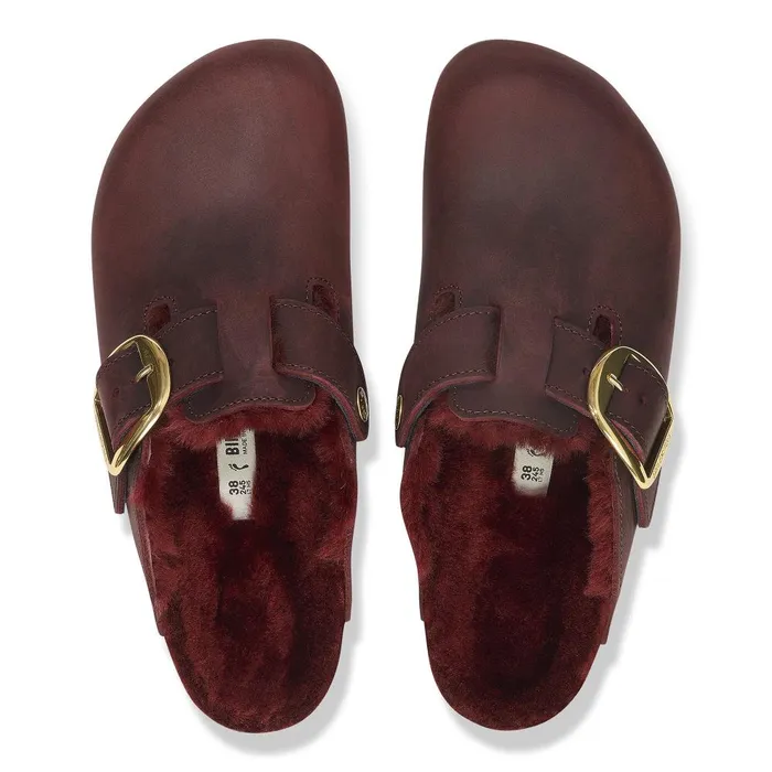 Women Birkenstock Clogs Boston Big Buckle Shearling Zinfandel