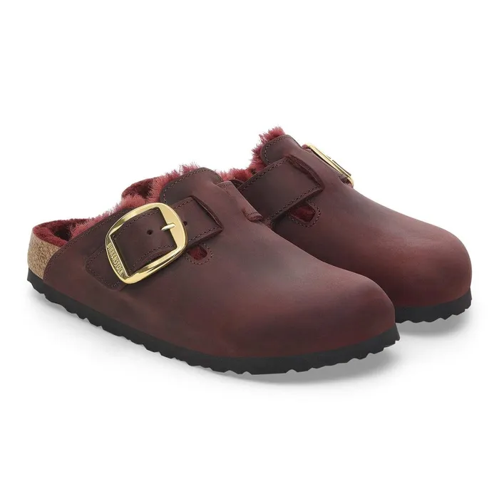 Women Birkenstock Clogs Boston Big Buckle Shearling Zinfandel