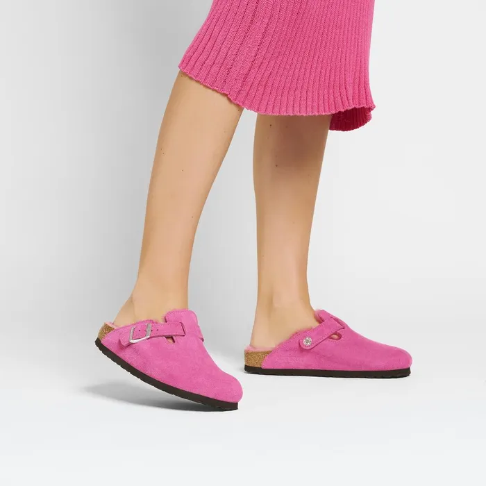 Women Birkenstock Clogs Boston Shearling Fuchsia Tulip