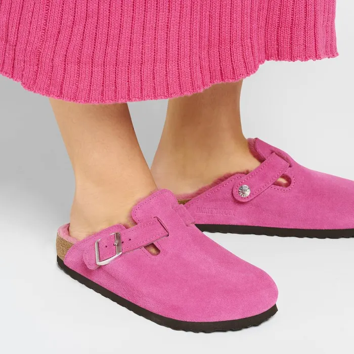 Women Birkenstock Clogs Boston Shearling Fuchsia Tulip