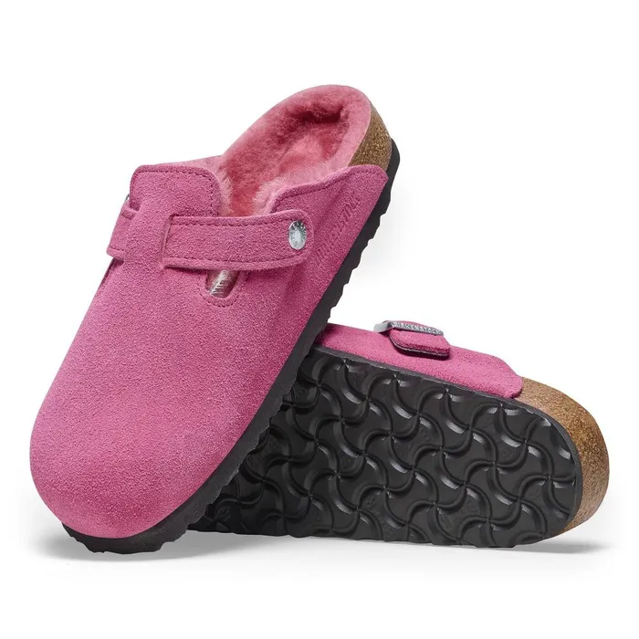 Women Birkenstock Clogs Boston Shearling Fuchsia Tulip