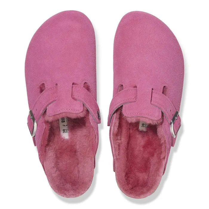 Women Birkenstock Clogs Boston Shearling Fuchsia Tulip