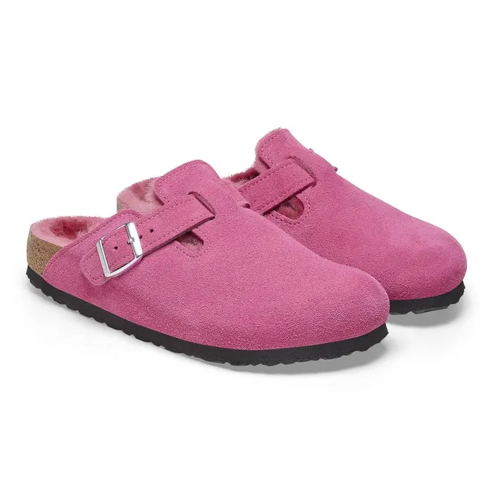 Women Birkenstock Clogs Boston Shearling Fuchsia Tulip