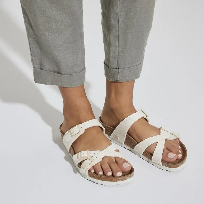 Women Birkenstock MultiStrap Franca Vegan Canvas Eggshell