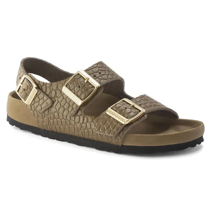 Women Birkenstock MultiStrap Milano Emboss Mud Green