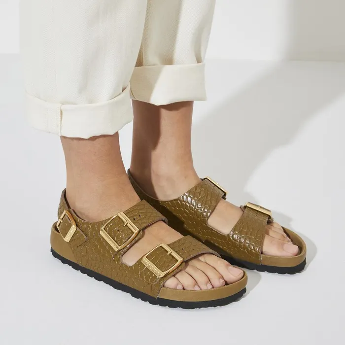 Women Birkenstock MultiStrap Milano Emboss Mud Green