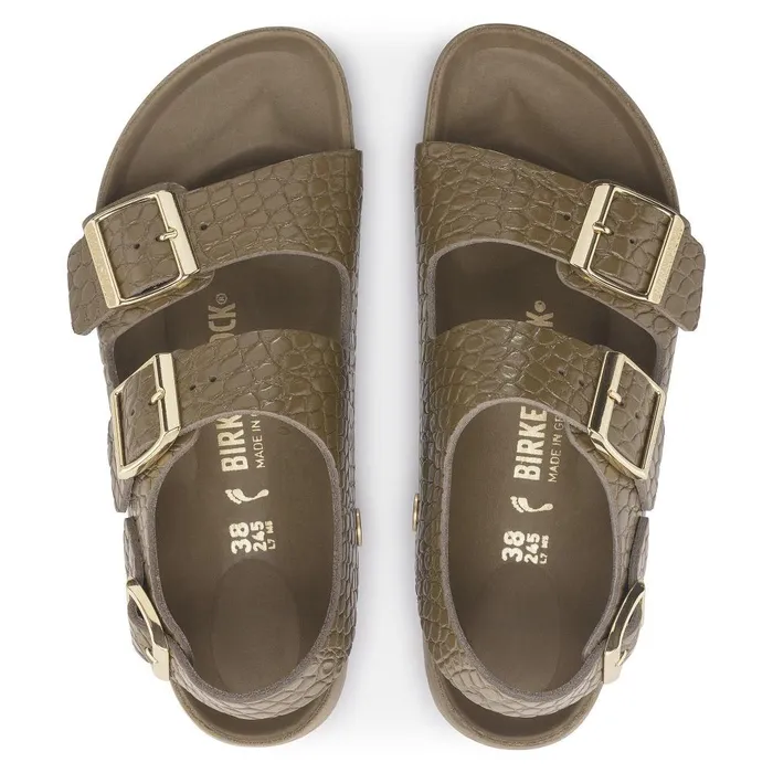 Women Birkenstock MultiStrap Milano Emboss Mud Green