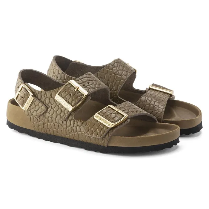 Women Birkenstock MultiStrap Milano Emboss Mud Green