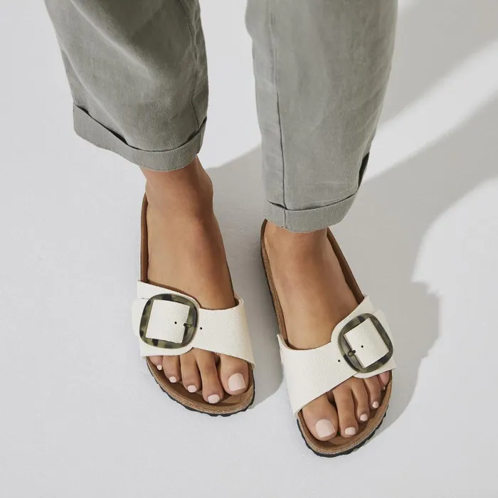 Women Birkenstock OneStrap Madrid Vegan Big Buckle Eggshell