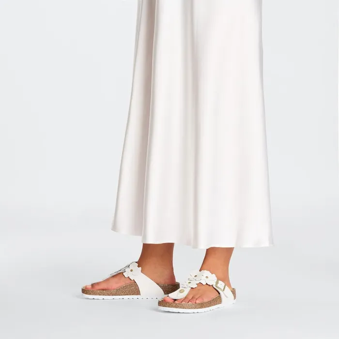 Women Birkenstock Thong Gizeh Flower White