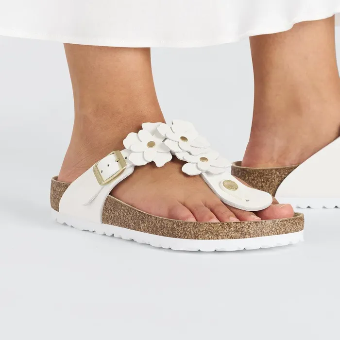 Women Birkenstock Thong Gizeh Flower White