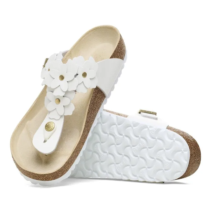 Women Birkenstock Thong Gizeh Flower White