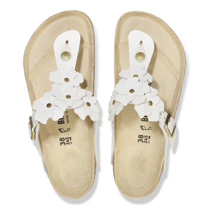 Women Birkenstock Thong Gizeh Flower White
