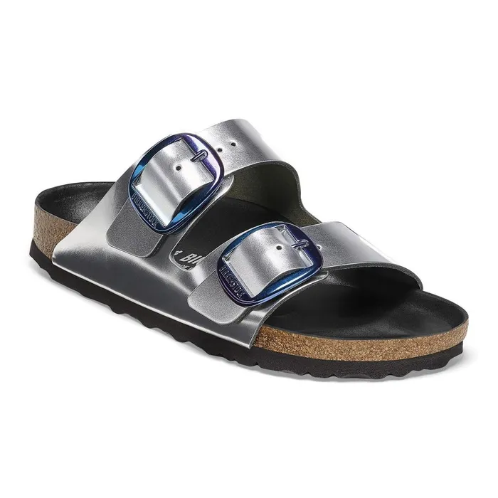 Women Birkenstock TwoStrap Arizona Big Buckle Metallic Silver