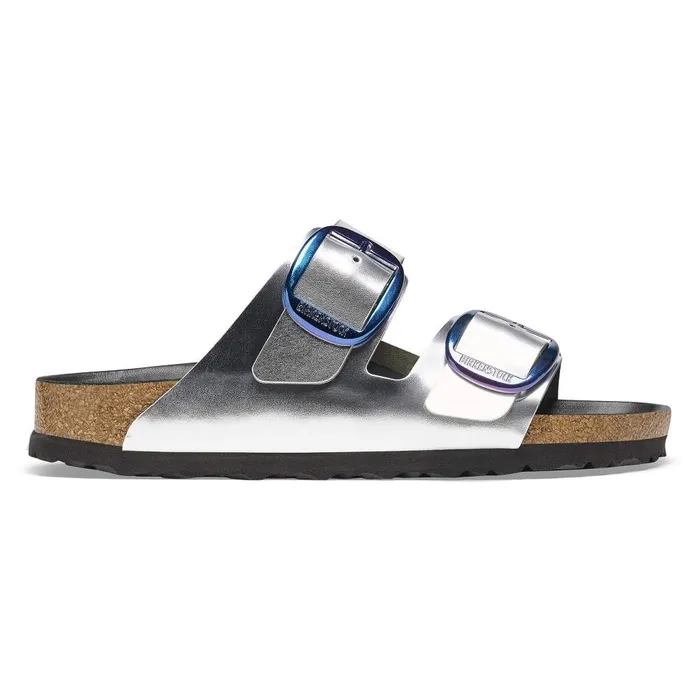 Women Birkenstock TwoStrap Arizona Big Buckle Metallic Silver