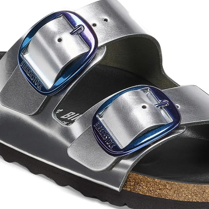 Women Birkenstock TwoStrap Arizona Big Buckle Metallic Silver