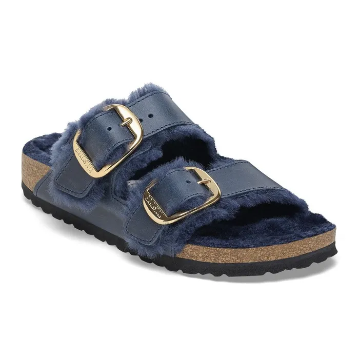 Women Birkenstock TwoStrap Arizona Big Buckle Shearling Midnight Blue