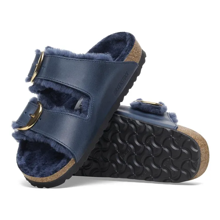 Women Birkenstock TwoStrap Arizona Big Buckle Shearling Midnight Blue